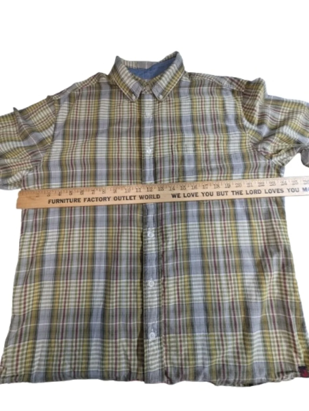 Woolrich Men's Size L Plaid Short Sleeve Button Down Shirt 100% Cotton Green Tan